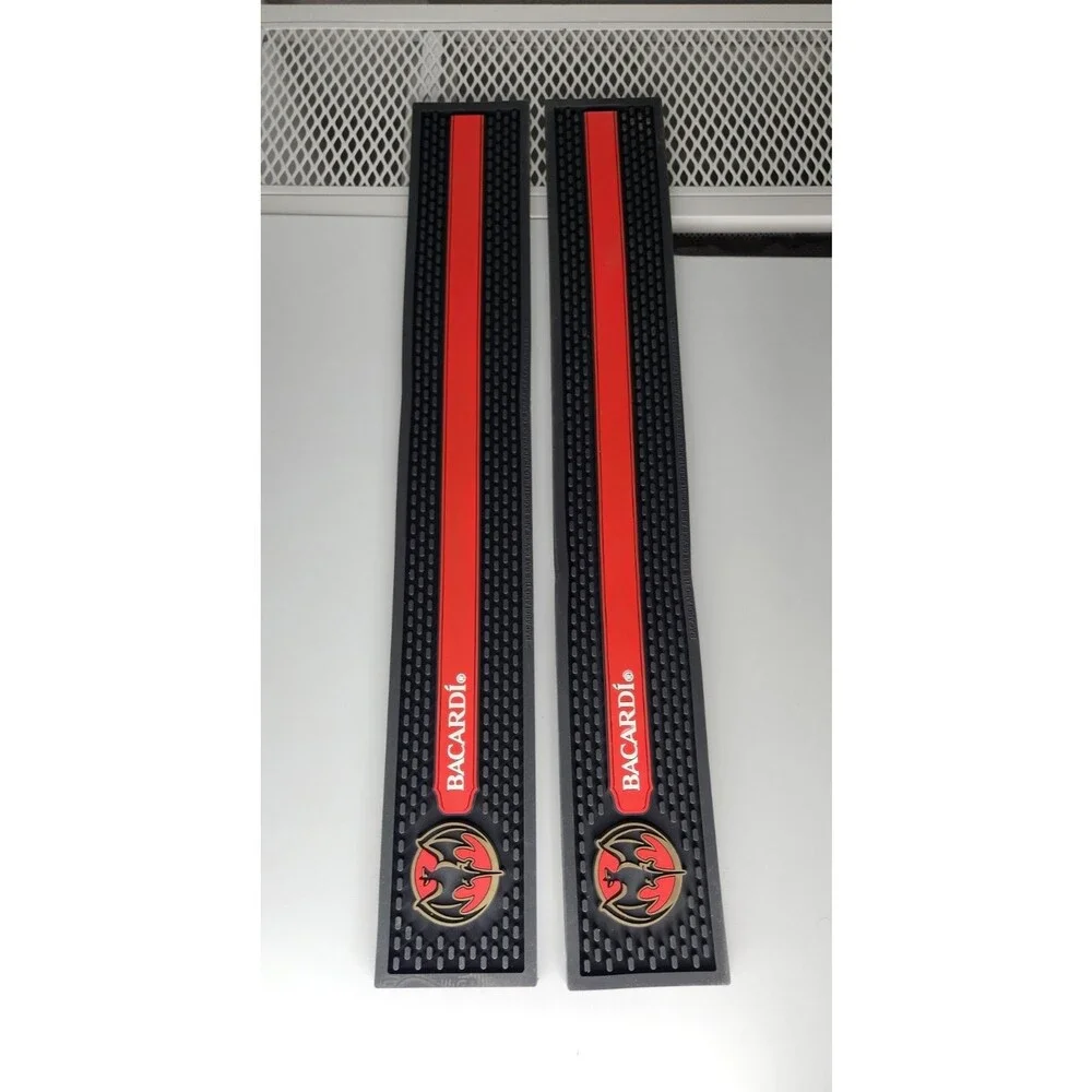 2x Bacardí Bar Mat Spill Rail Rubber Black, Red, and White, Gold 23.5